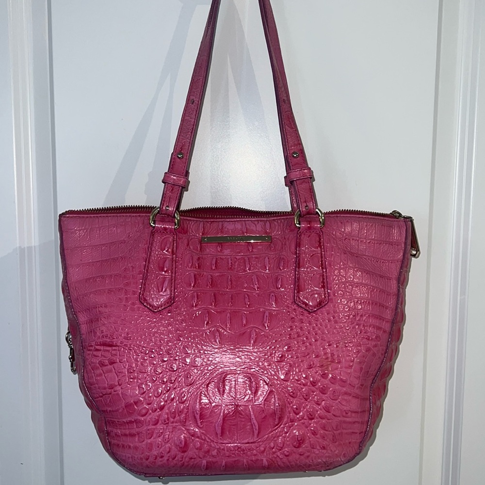 Brahmin Pink Croc-Embossed Shoulder Bag